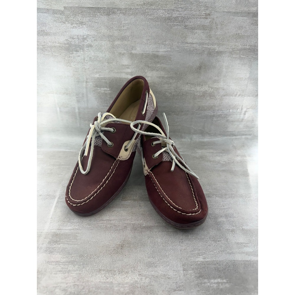 Sperry Top-Sider Women Burgundy Leather Woven Boat Shoes STS82097 Size 9.5W